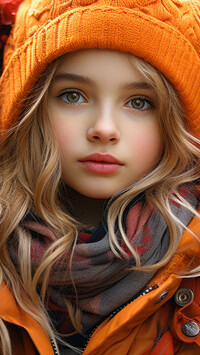 Dziewczynka w pomarańczowej kurtce i czapce
