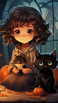 Dziewczynka z dwoma małymi kotkami