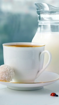 Filiżanka herbaty obok dzbanka z mlekiem