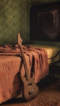 Gitara oparta o łóżko