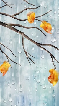 Grafika gałązki z liśćmi w deszczu