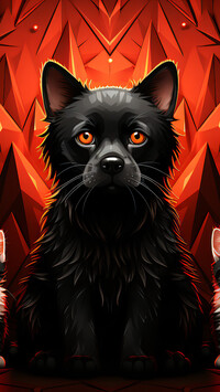 Grafika z czarnym kotem na czerwonym tle