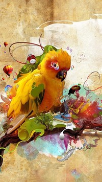 Grafika z papugą