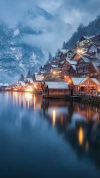 Hallstatt nad jeziorem w Austrii