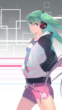 Hatsune Miku w słuchawkach na uszach