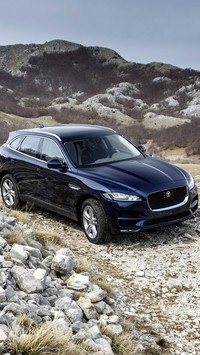 Jaguar F-Pace na kamienistej drodze