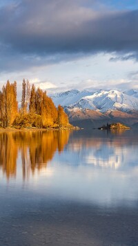 Jesienne drzewa nad jeziorem Wanaka