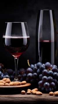 Kieliszek z winem obok winogron