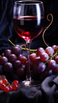 Kieliszek z winem obok winogron