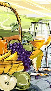 Kieliszki z winem i owoce na rysunku