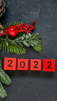 Klocki z datą 2022 obok gałązek