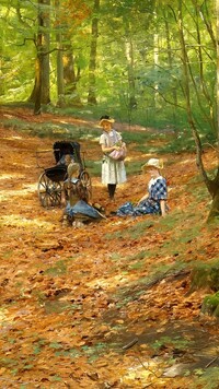 Kobieta i dzieci w lesie
