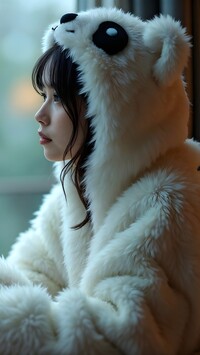 Kobieta w kombinezonie pandy