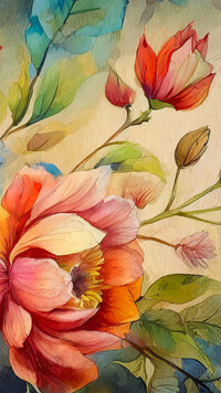 Kolorowe kwiaty i liście w malarstwie