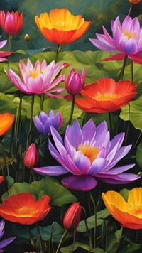 Kolorowe lilie wodne w grafice