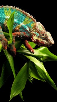 Kolorowy kameleon na roślinie