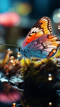 Kolorowy motyl na omszałym kamieniu