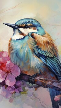 Kolorowy ptak na gałęzi w malarstwie