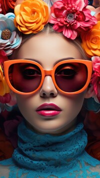 Kwiaty na głowie kobiety w okularach