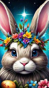 Kwiaty na głowie królika