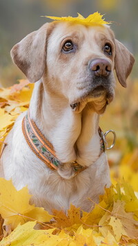 Labrador retriever wśród pożółkłych liści