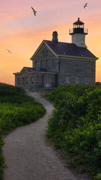 Mewy nad latarnią morską Block Island North Light