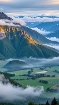 Mgła nad doliną i górami