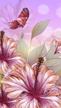 Motyl krążący nad hibiskusem