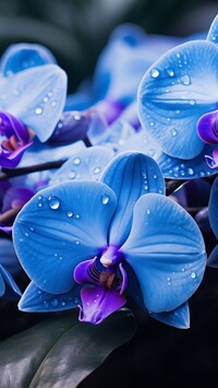 Niebieskie orchidee z kropelkami wody