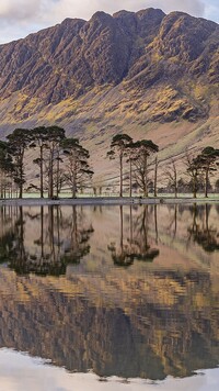 Odbicie gór i drzew w jeziorze Buttermere Lake