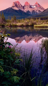 Odbicie Three Sisters Peaks w rzece Bow River