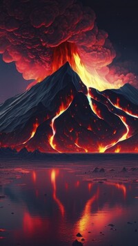 Odbicie w jeziorze erupcji wulkanu