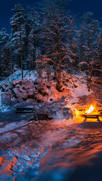 Ognisko w zimowej scenerii