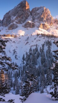 Ośnieżona góra Sass de Putia w Dolomitach