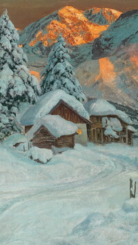 Ośnieżone domy na obrazie Aloisa Arneggera