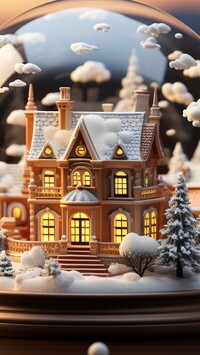 Oświetlony dom w szklanej kuli