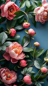 Pąki i kwiaty różowych piwonii