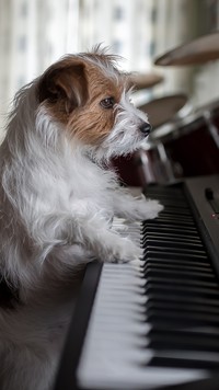 Pies grający na pianinie