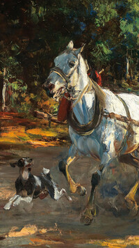 Pies i koń na obrazie Alfreda Wierusz Kowalskiego