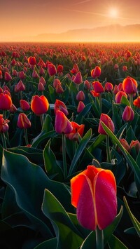 Pole czerwonych tulipanów