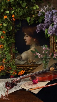 Portret kobiety obok skrzypiec