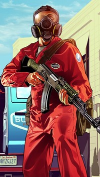 Postać z karabinem w grze Grand Theft Auto