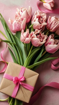 Prezent na bukiecie tulipanów