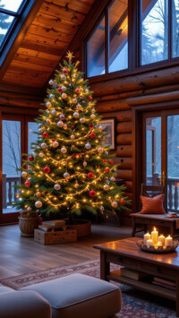 Prezenty pod udekorowaną choinką obok okna