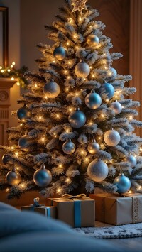 Prezenty pod udekorowaną choinką