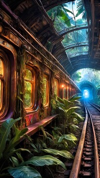 Rośliny przy wagonie pociągu w tunelu