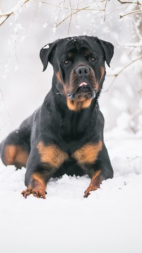 Rottweiler w śniegu