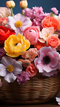 Różne kolorowe kwiaty w koszyku