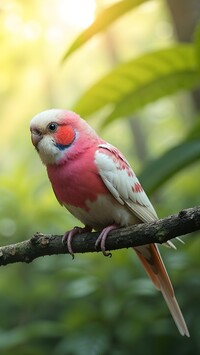 Różowo-biała papuga na gałązce