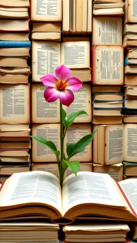 Różowy kwiat na otwartej książce